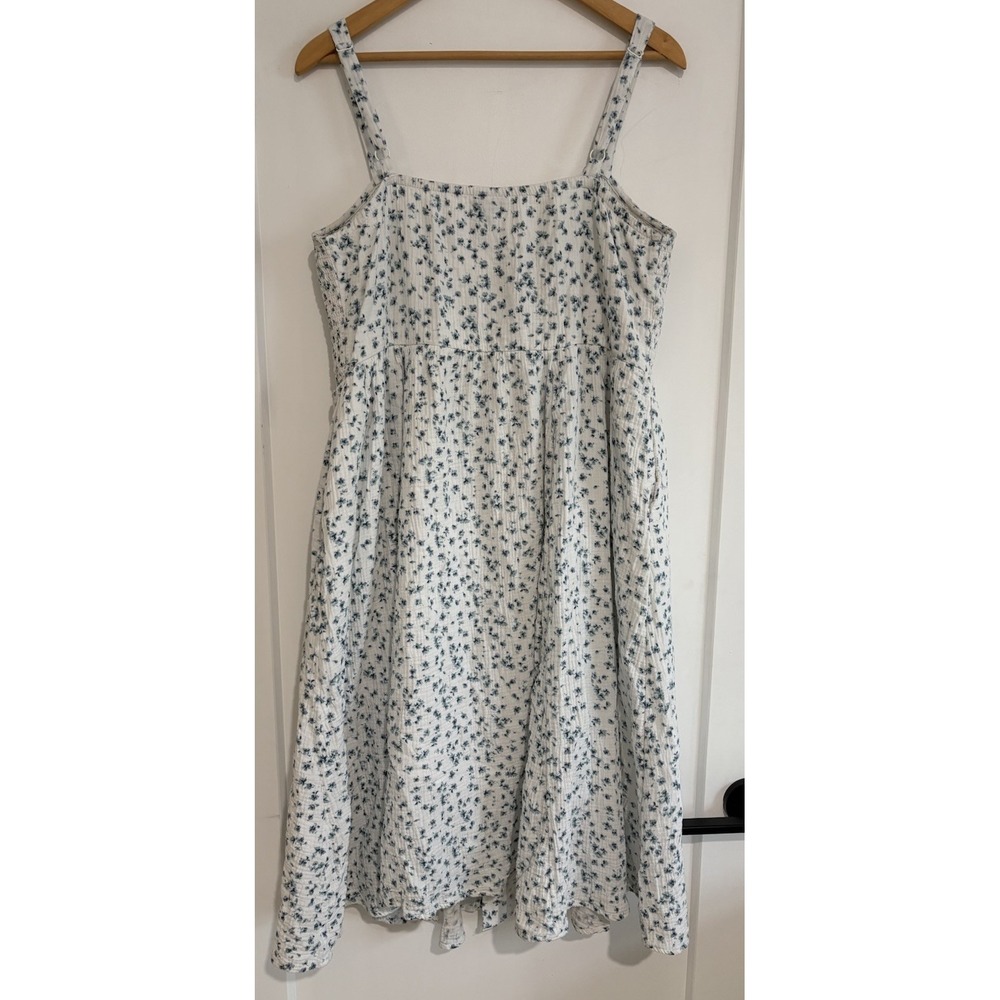 TORRID Size 2 2X Faux Button Front Midi Dress Smocked Crinkle Gauze Blue Floral - Picture 5 of 11